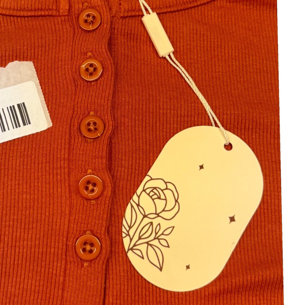 Womens Burnt Orange Ribbed Long Sleeve Henley Top XL HF-000034 - Picture 6 of 11